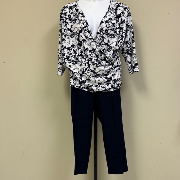 Talbots Pants - Talbots Navy and White Floral Blouse with Navy Pants set